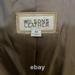 VINTAGE WILSONS Long Leather Trench Coat Women's Sz M Camel Tan Belted & Buttons