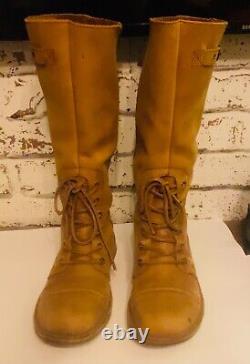 VINTAGE Y2k SHELLYS Bohemian Tan Brown Leather Lace Up Knee High Boots size 7