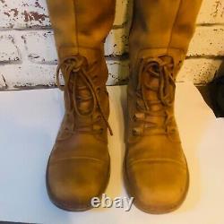 VINTAGE Y2k SHELLYS Bohemian Tan Brown Leather Lace Up Knee High Boots size 7