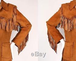 VTG 1950s LEVI STRAUSS TAN AUTHENTIC WESTERN WEAR FRINGE SUEDE LEATHER JACKET M