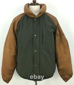 VTG 80s Polo Ralph Lauren Tan Olive Green Leather Down Bomber Jacket Mens Sz L