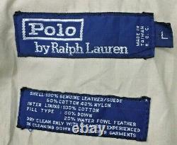 VTG 80s Polo Ralph Lauren Tan Olive Green Leather Down Bomber Jacket Mens Sz L