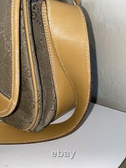 VTG 90s Authentic Gucci Monogram Tan Leather Satchel Crossbody Flap Purse