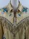 VTG Double D Ranch Womens S Yellow Tan Leather Western Jacket Fringe Embroidered