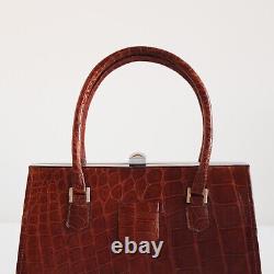 Vintage 1950's Tan Authentic Crocodile Leather Handbag