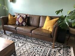Vintage 1960's tan leather 3 seater sofa good used condition