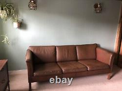 Vintage 1960's tan leather 3 seater sofa good used condition