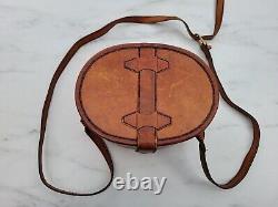 Vintage 1960s 70s Hippie Tan Leather Box Bag Cross Body Handbag