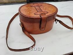 Vintage 1960s 70s Hippie Tan Leather Box Bag Cross Body Handbag