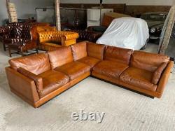 Vintage 1970 Thams Kvalitet Corner Sofa Leather Fully Restored Hand Dyed Tan