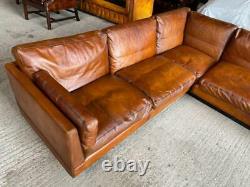 Vintage 1970 Thams Kvalitet Corner Sofa Leather Fully Restored Hand Dyed Tan
