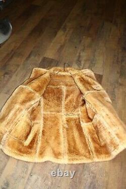 Vintage 1970's Mens Shearling sheepskin tan Leather Coat Size S/M jacket warm