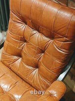 Vintage 1970s Danish leather chair recliner tan