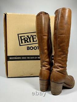 Vintage 1970s Frye Tall Leather Boots Women Saddle Tan 5585 Size 5 Black Label