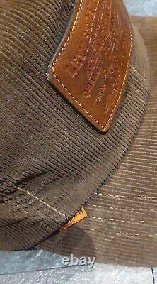Vintage 1970s Levis Corduroy Tan Brown Hat Orange Tab Leather Patch Logo Strap