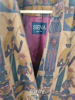 Vintage 1980s Siena New York Suede Blazer Jacket Egyptian Hieroglyphics Tan