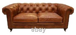 Vintage 2 Seater Chesterfield Vintage Distressed Tan Real Leather Sofa