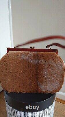 Vintage 50's Antelope Skin And Tan Leather Handbag By Umtali Leather