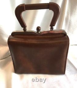 Vintage 50s-60s Bag Small Tan Mini Tote Single Handle Box Grab Bag Excellent