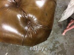Vintage 70's Hand Dyed Tan / Light Brown Tetrad Leather Chesterfield 3 Seat Sofa