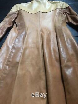 Vintage 70's tan gold leather large collar single breasted coat