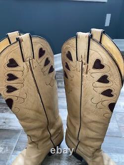 Vintage 70s 80s Justin Heart Boots 4124 Tan Brown Size 7 Tall Sexy Rockabilly