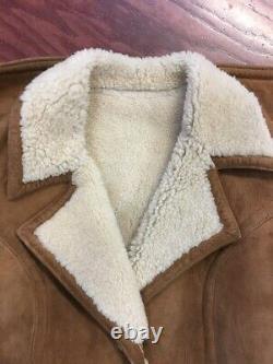 Vintage 70s 80s Ladies Sheepskin Shearling Long Leather Coat Womens S Jacket Tan