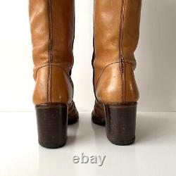 Vintage 70s Knee High Campus Boots Tall Riding MCM Cognac Tan Leather Size 7