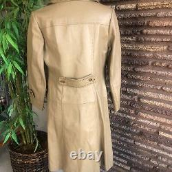 Vintage 70s Leder Chic Barcelona Tan Leather Trench Coat Size 16 NEW