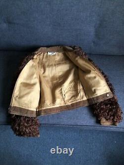 Vintage 70s Tan Cropped Shearling Leather Suede Jacket Size S/XS