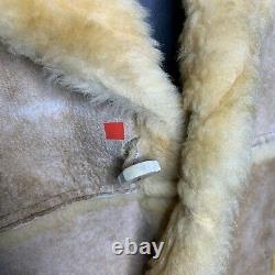 Vintage 80s Sheepskin Coat 42 Tan Shearling Elk Horn Button Marlboro Man Schott