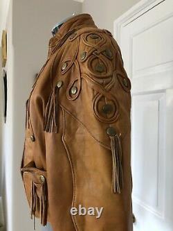 Vintage 80s Womens Tan leather cowboy Rodeo biker jacket size 12/14