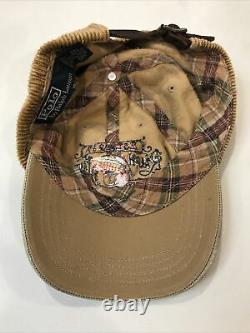 Vintage 90's Rare Polo Ralph Lauren Sportsman Hat Tan Corduroy Cap Leather Bill