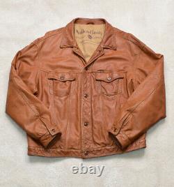 Vintage 90s Marlboro Classics Tan Leather Trucker Jacket Size XXL
