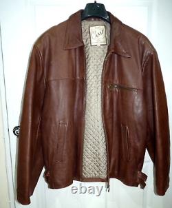Vintage AMI London Tan Leather Jacket Size XL Quilted Lining Zip Up VGC