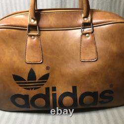Vintage Adidas Peter Black Tan Sports Bag Holdall Faux Leather Brown 1970s Retro