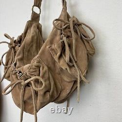 Vintage Antik Batik Tan Suede Leather Large Bag Boho