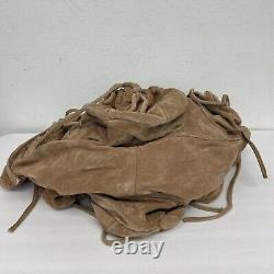 Vintage Antik Batik Tan Suede Leather Large Bag Boho