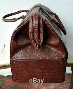 Vintage Antique Large Tan Croc Leather Doctors/Tool Bag Briefcase Superb Rare