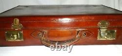 Vintage/Antique Tan Brown Leather Suitcase with brass fittings / Vintage Luggage