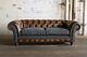 Vintage Antique Tan Leather & Dark Grey Wool 3 Seater Chesterfield Sofa Couch