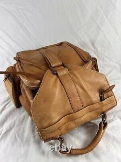 Vintage Authentic Tan Leather Rugged Drawstring Purse Rucksack Backpack Bag