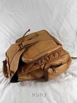 Vintage Authentic Tan Leather Rugged Drawstring Purse Rucksack Backpack Bag