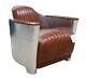 Vintage Aviator Aviation Rocket Tub Chair Vintage Distressed Tan Real Leather