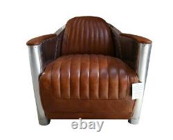 Vintage Aviator Aviation Rocket Tub Chair Vintage Distressed Tan Real Leather