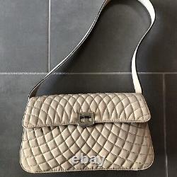 Vintage BALLY Beige Tan Quilted Handbag Bag Purse PREOWNED