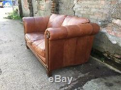 Vintage Barker & Stonehouse Chesterfield Distressed Aged Tan Leather Club Sofa