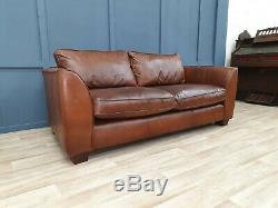 Vintage Barker&stonehouse Chesterfield Distressed Tan Leather Club Cottage Sofa