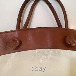 Vintage Bottega Veneta 1980's Italy Huge Tan Leather &White Tote Handbag WOW