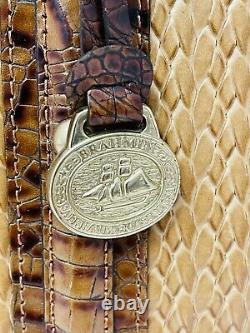 Vintage Brahmin Harbor Woven Tan Walnut Leather Satchel Tote Shoulder Bag